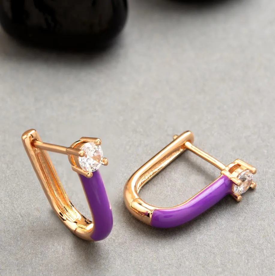 Gold Plated Magnet Shaped Enamel Bali Hoops Earring