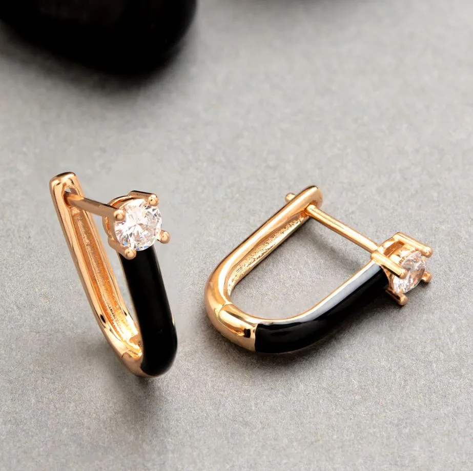 Gold Plated Magnet Shaped Enamel Bali Hoops Earring