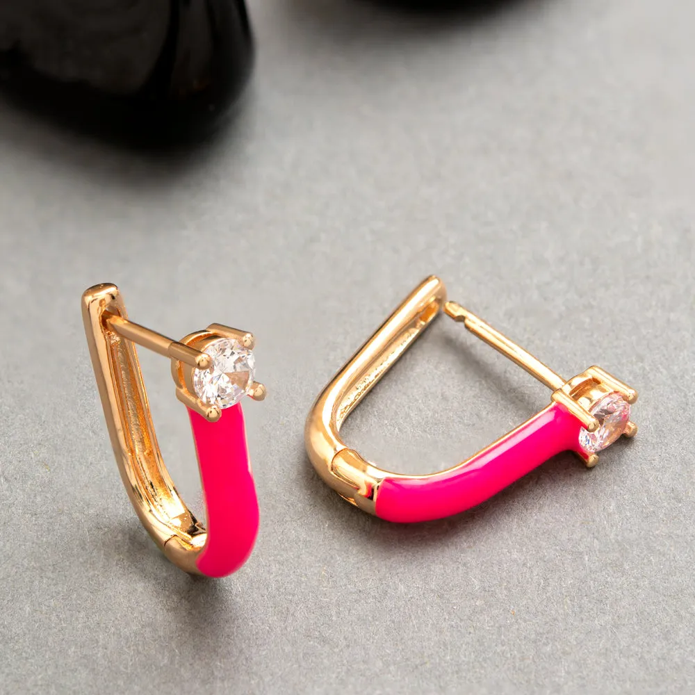 Gold Plated Magnet Shaped Enamel Bali Hoops Earring