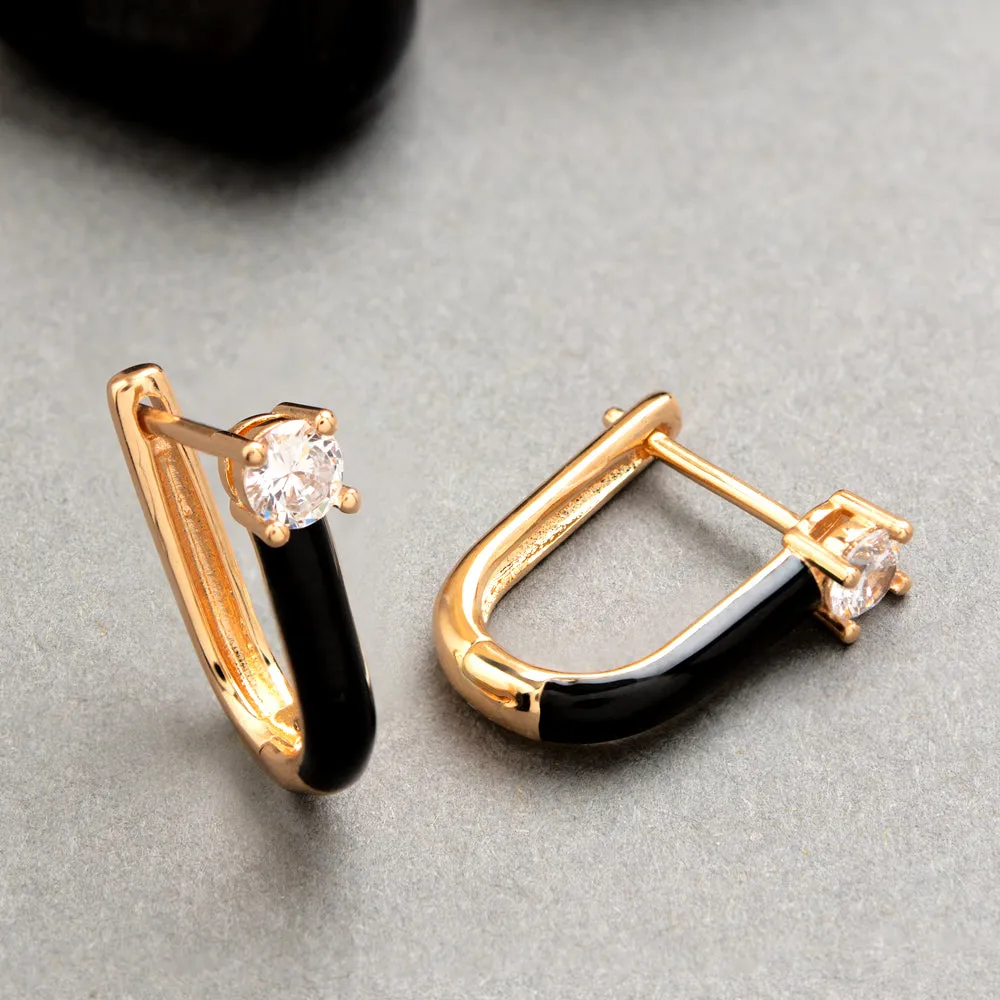 Gold Plated Magnet Shaped Enamel Bali Hoops Earring