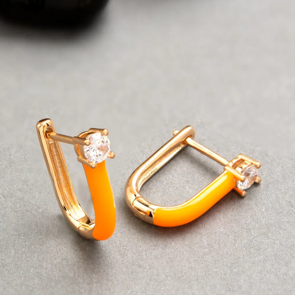 Gold Plated Magnet Shaped Enamel Bali Hoops Earring