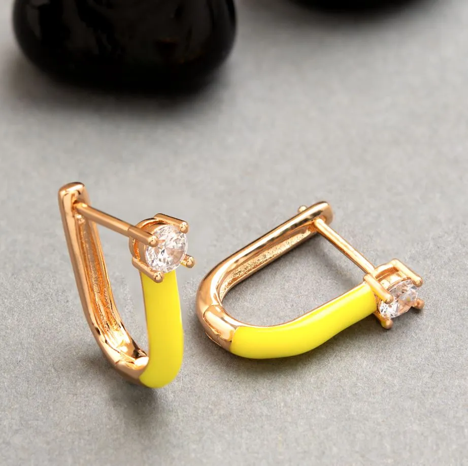 Gold Plated Magnet Shaped Enamel Bali Hoops Earring