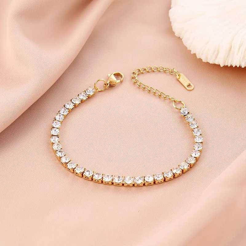 Gold Plated Zircon Bracelet | Bracelet Gold Bracelet | Zircon Bracelet | Diamond Like Bracelet | Stainless Bracelet