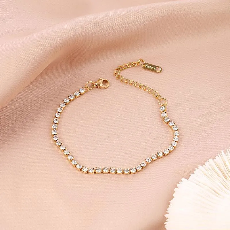 Gold Plated Zircon Bracelet | Bracelet Gold Bracelet | Zircon Bracelet | Diamond Like Bracelet | Stainless Bracelet