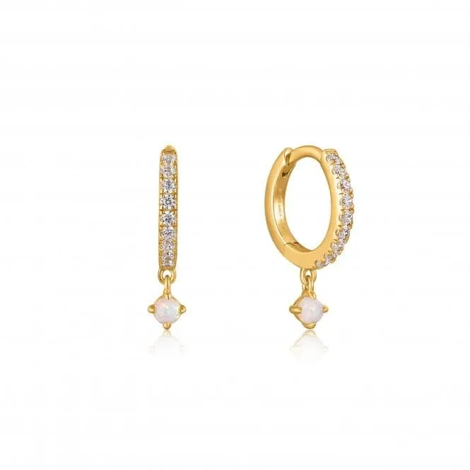 Gold Sparkle Kyoto Opal Drop Huggie Hoop Earrings E034-04G