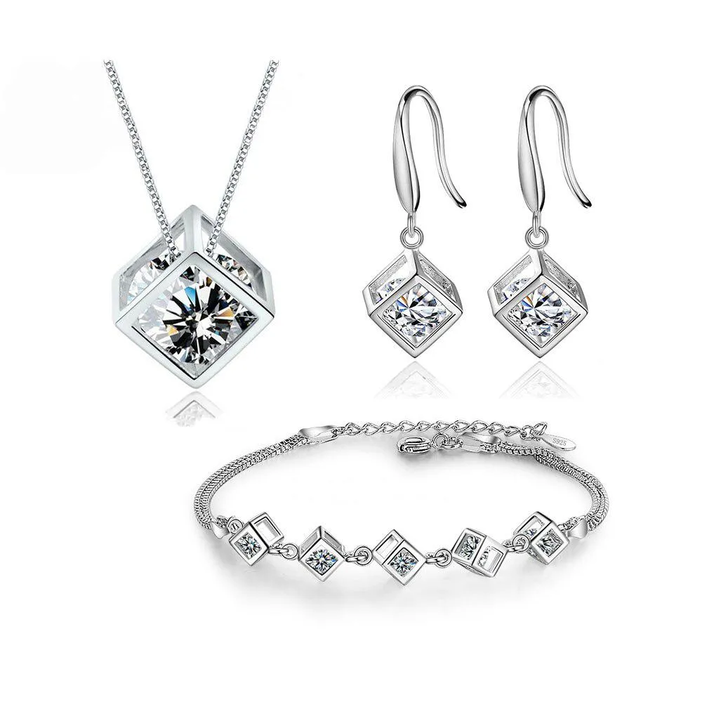 Gorgeous Sterling Silver Cube Jewelry Set