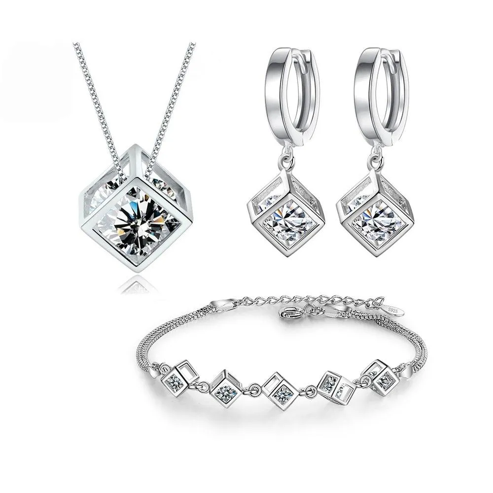 Gorgeous Sterling Silver Cube Jewelry Set