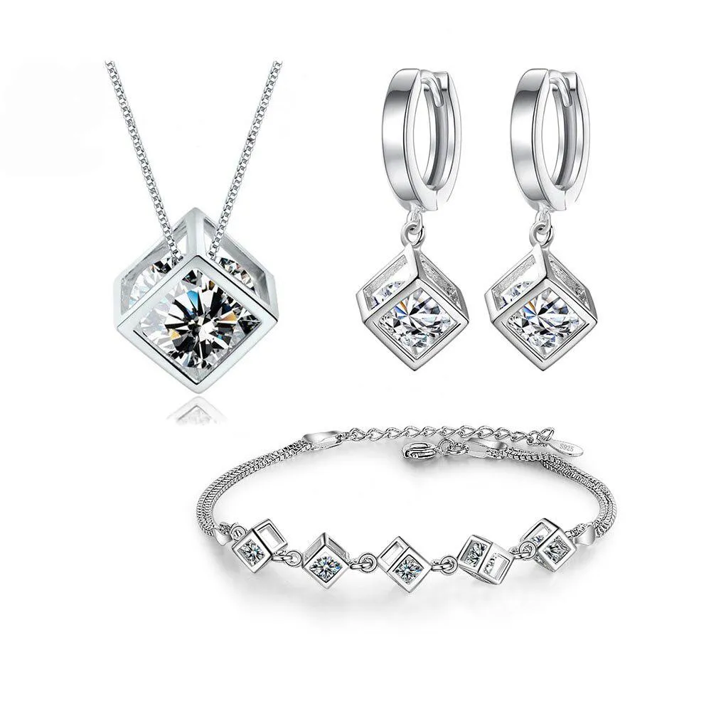 Gorgeous Sterling Silver Cube Jewelry Set