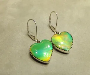 Green Aurora Opal Heart Drop Earrings