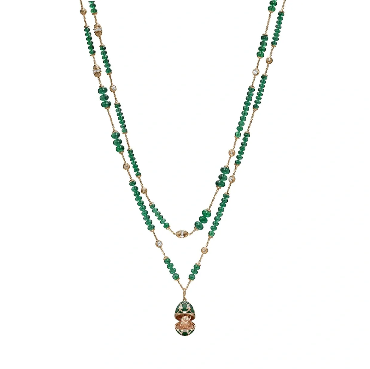 Guilloché Enamel and Emerald Transformable Elephant Surprise Locket