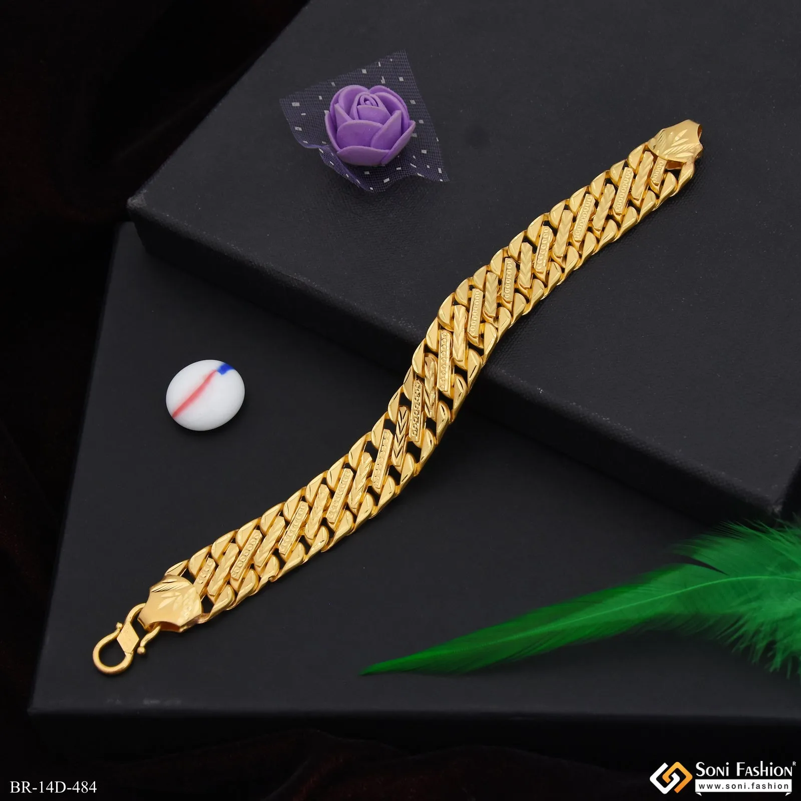 Hand-Crafted Design Gold Plated Pokal Bracelet for Men - Style D484