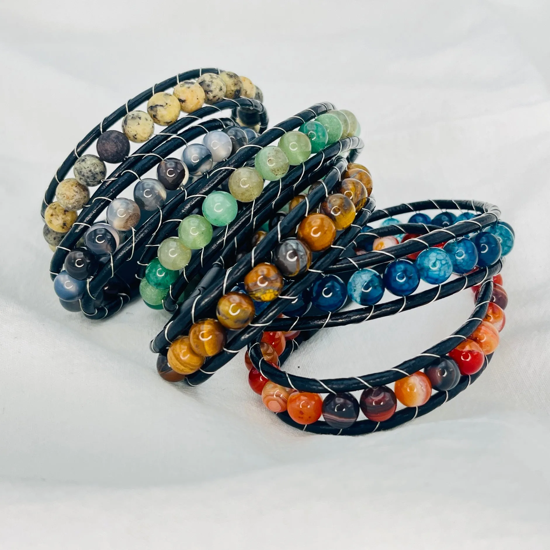 Handcrafted Natural Stone Leather Bracelets from Turkey 