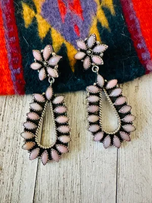 Handmade Pink Opal & Sterling Silver Dangle Earrings Signed Nizhoni