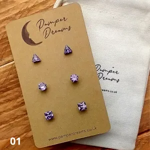Hypoallergenic Stainless Steel Geometric CZ Earring Set 3 Pairs Silver Colour 01