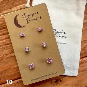Hypoallergenic Stainless Steel Geometric CZ Earring Set 3 Pairs Silver Colour 10