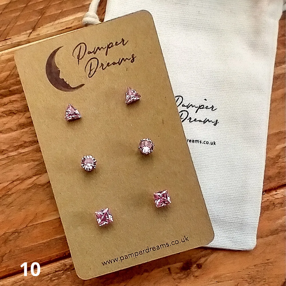 Hypoallergenic Stainless Steel Geometric CZ Earring Set 3 Pairs Silver Colour 10
