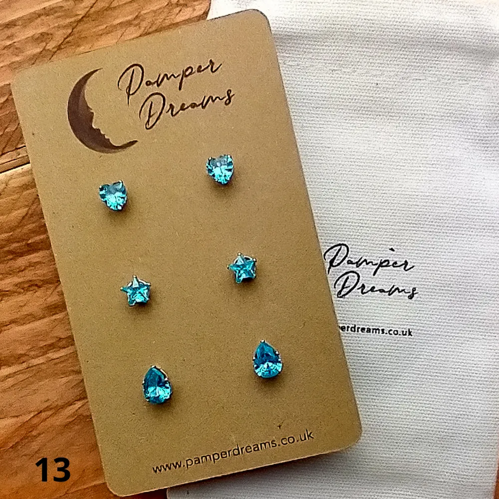 Hypoallergenic Stainless Steel Hearts Stars & Teardrops CZ Earring Set 3 Pairs Silver Colour 13