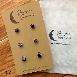 Hypoallergenic Stainless Steel Hearts Stars & Teardrops CZ Earring Set 3 Pairs Silver Colour 17