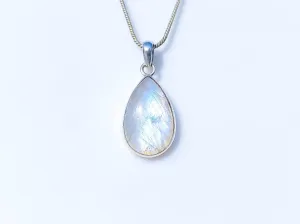 Indian Rainbow Moonstone Tear Drop Pendant Necklace