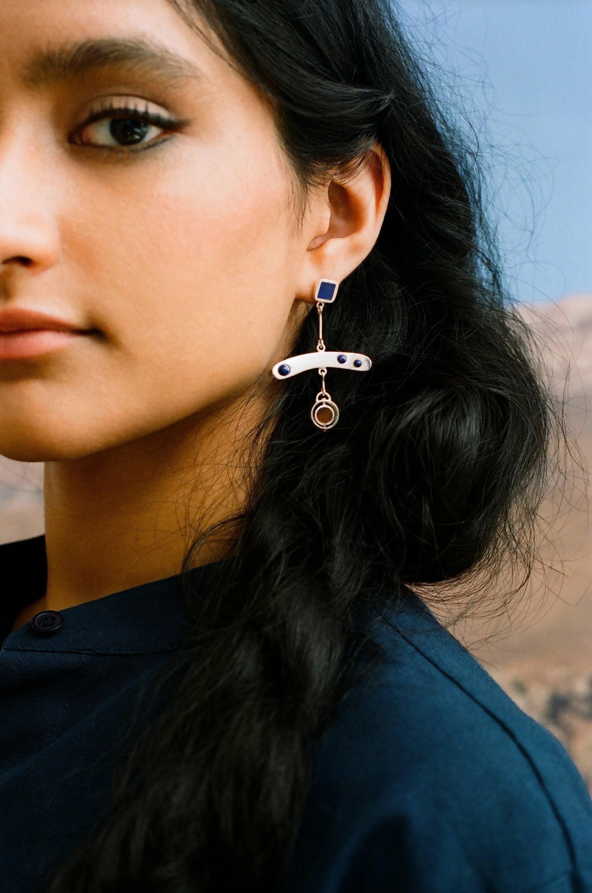 ISHKAR Lapis Lazuli and Agate Malalai Earrings in Silver