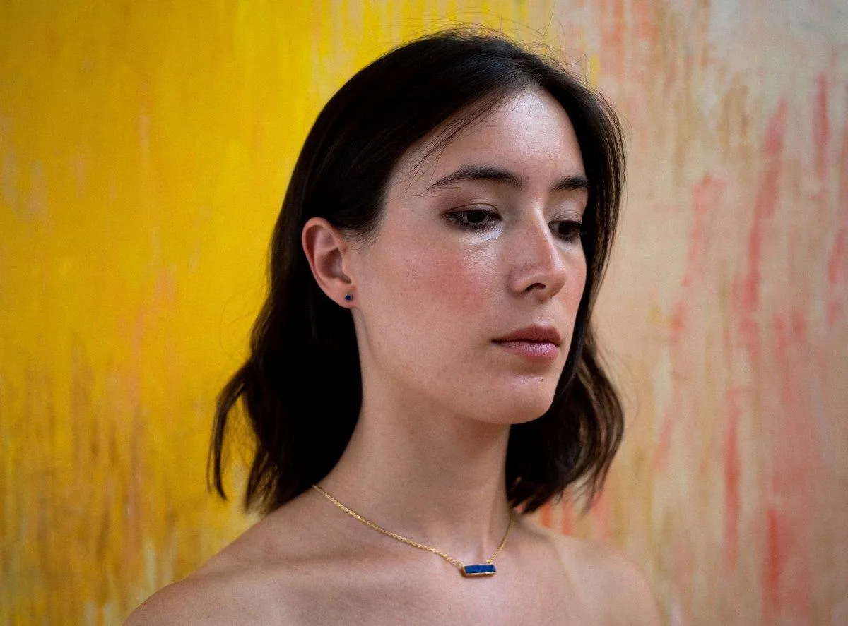 ISHKAR Lapis Lazuli Cradle Stud Earrings in Gold