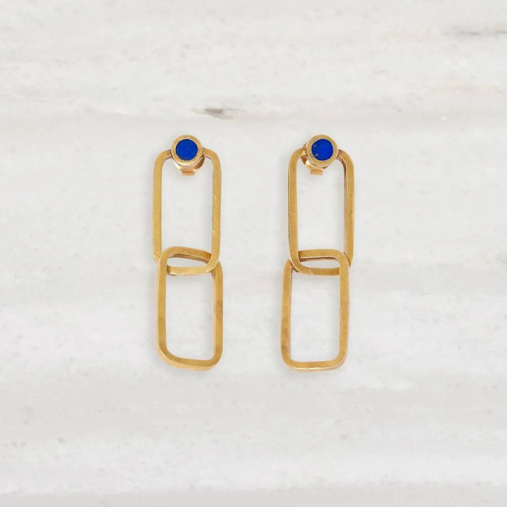 ISHKAR Lapis Lazuli Link Earrings in Gold
