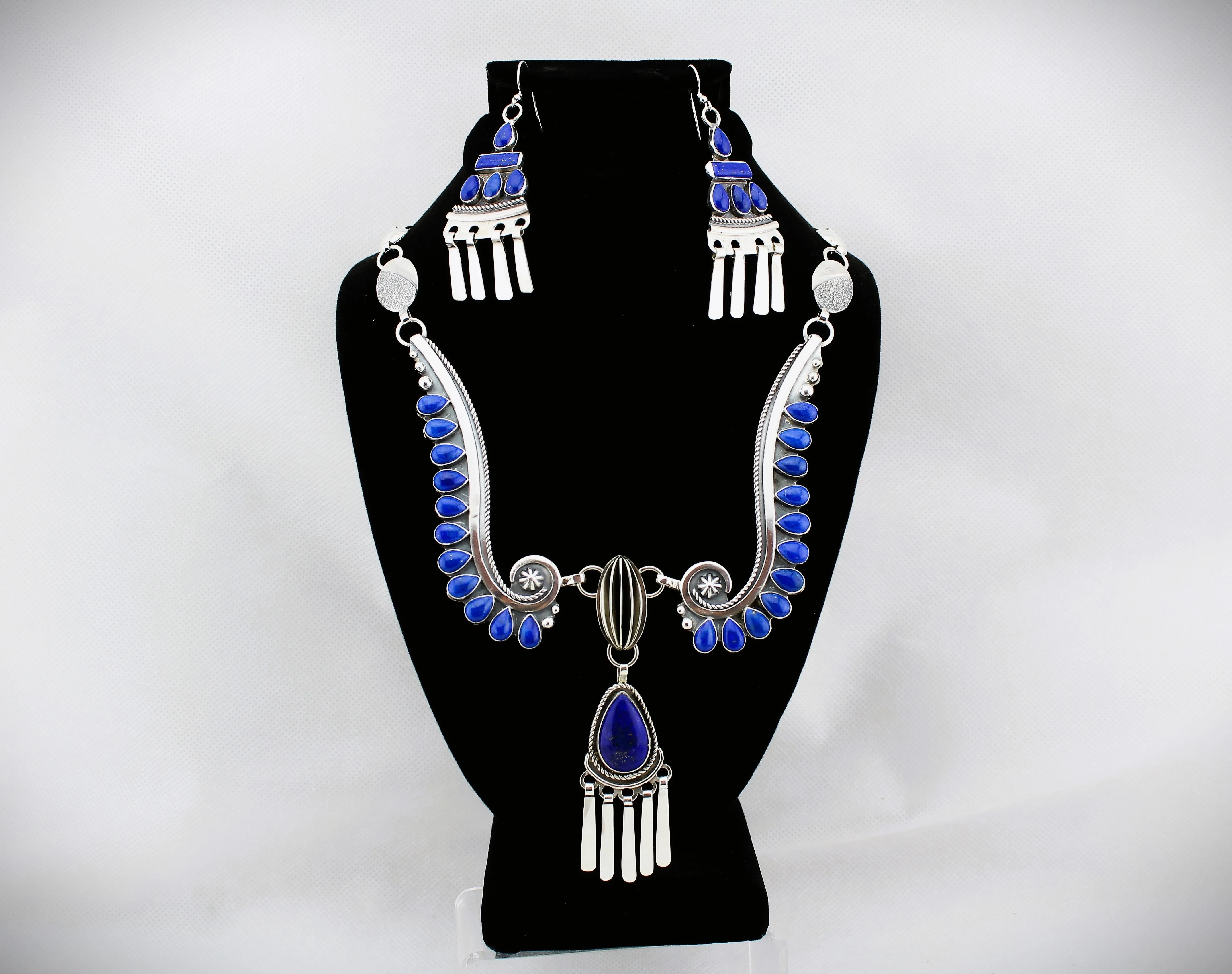 Jack Tom Sterling Lapis Necklace and Earrings Set