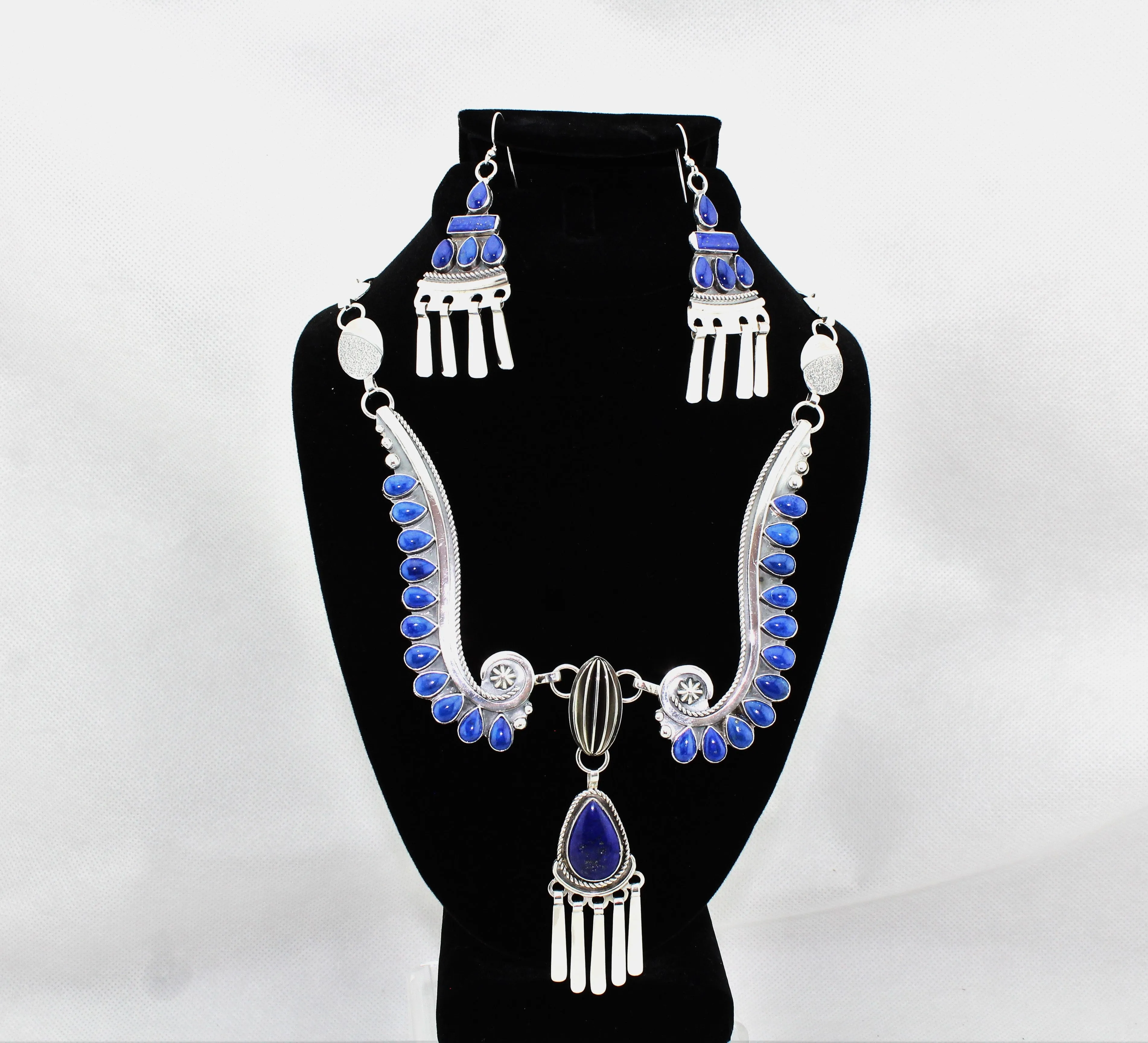 Jack Tom Sterling Lapis Necklace and Earrings Set