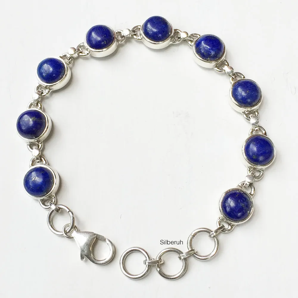 Lapis Lazuli Round Silver Bracelet