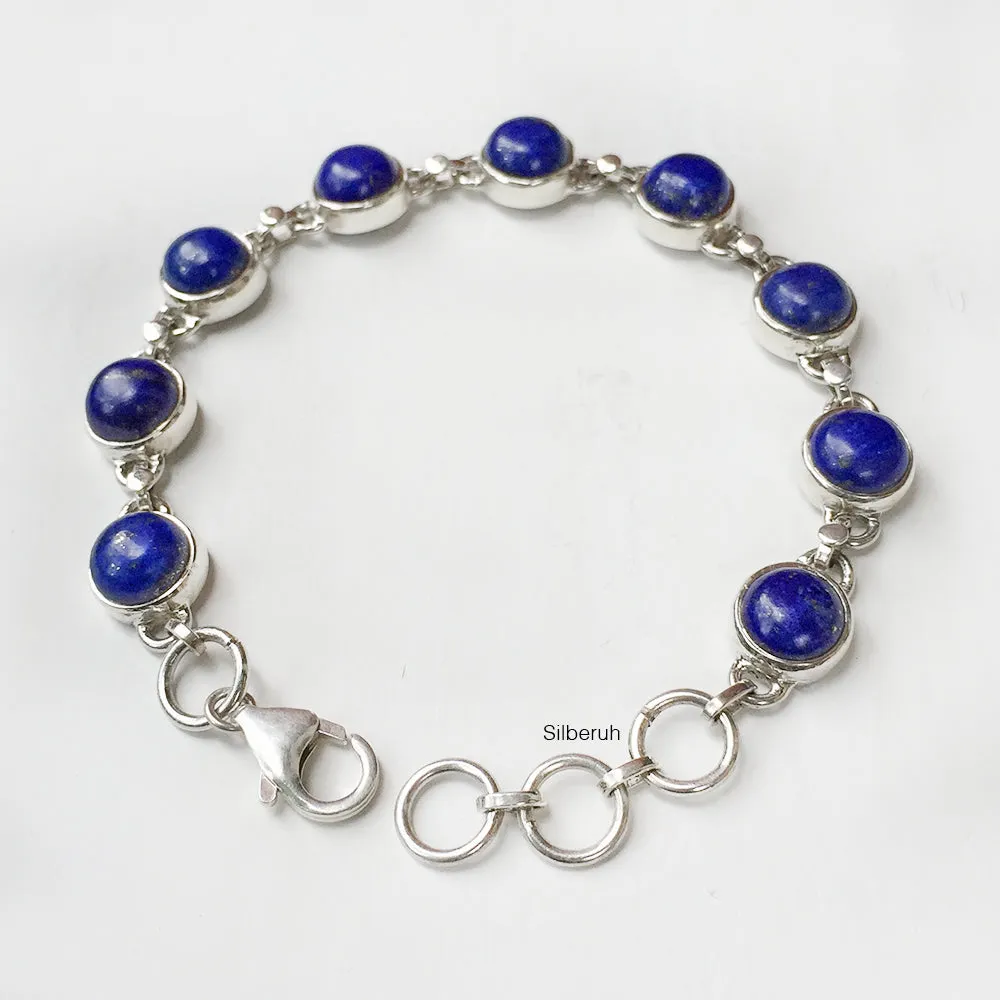 Lapis Lazuli Round Silver Bracelet