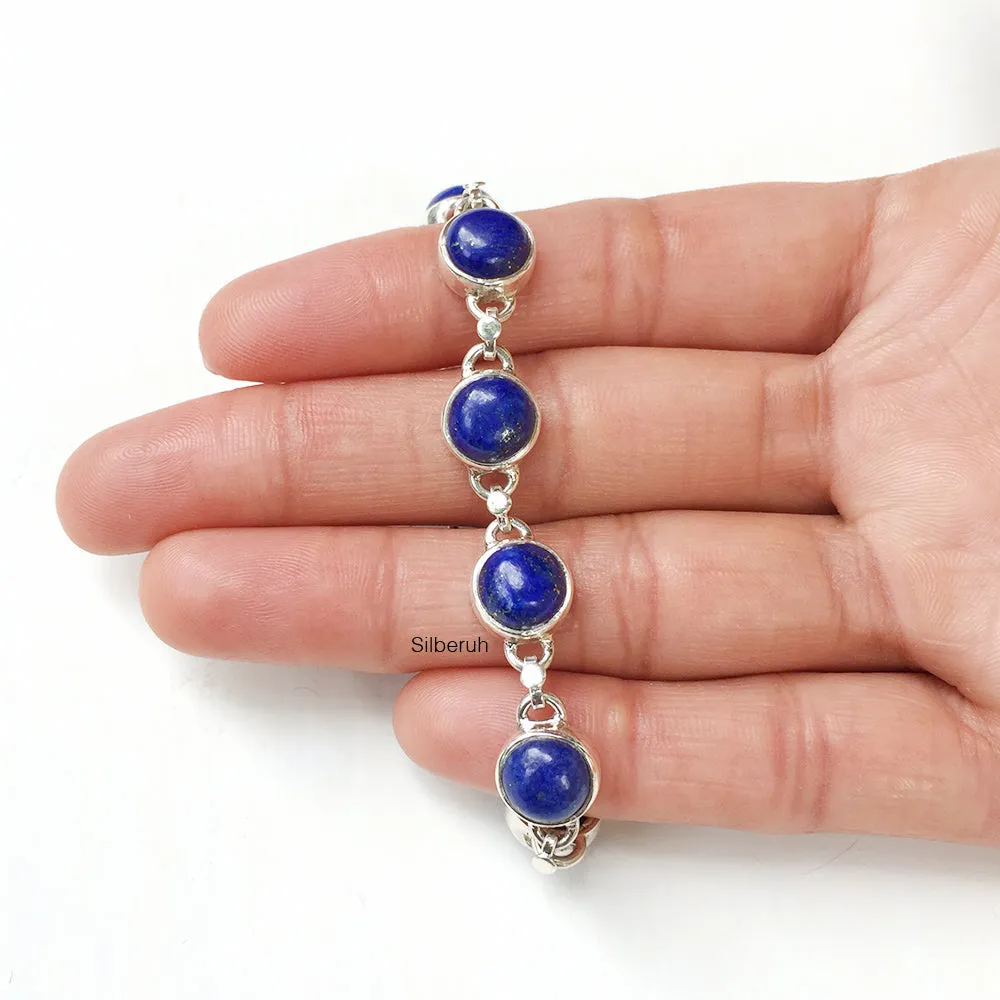 Lapis Lazuli Round Silver Bracelet