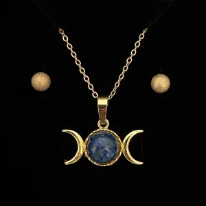 LAPIS LAZULI TRIPLE MOON GODDESS PENDANT ONLY - FREE CHAIN & EARRINGS