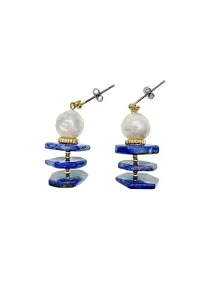 Lapis Lazuli With Freshwater Pearls Stud Earrings EE018