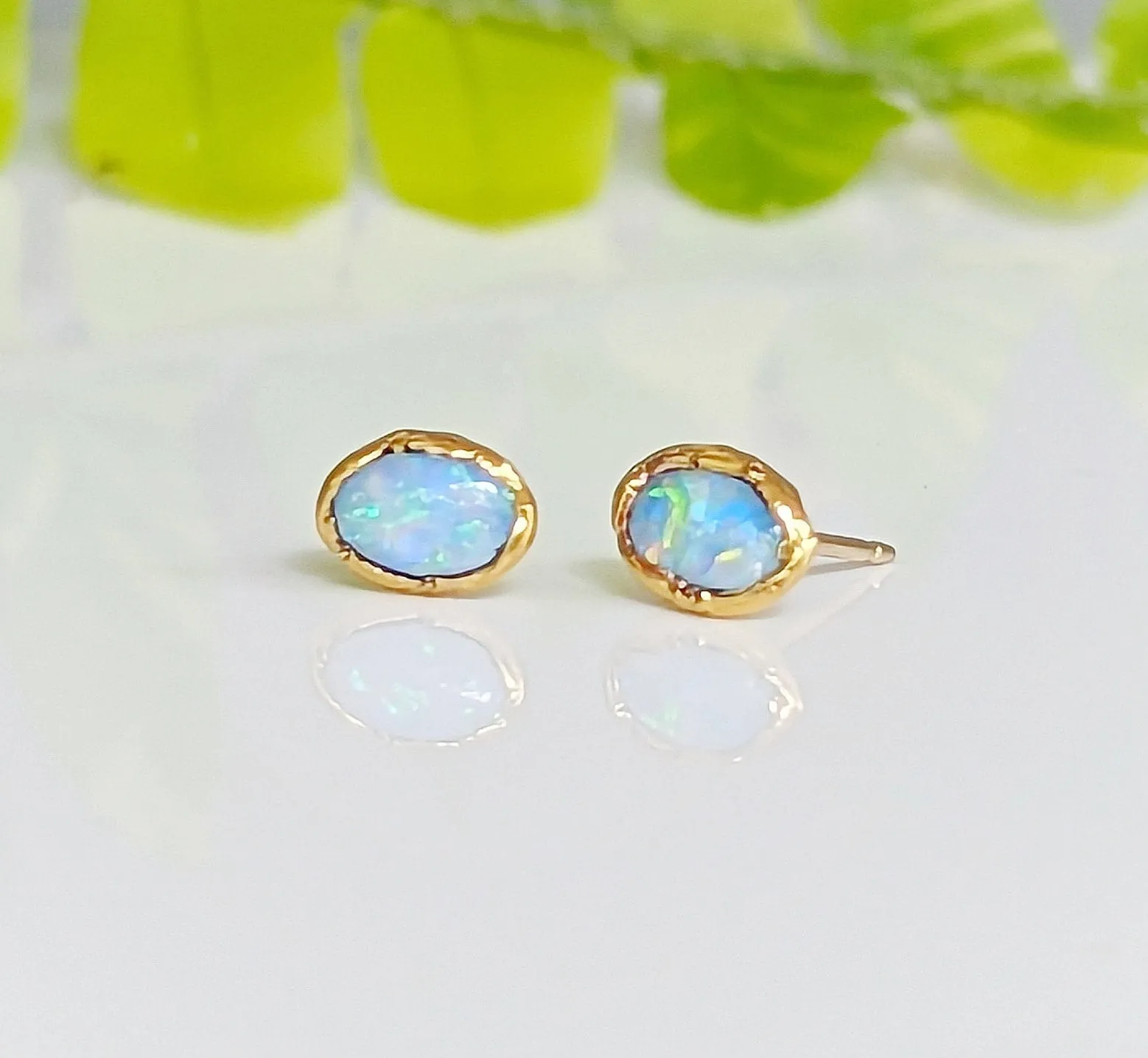 Light Blue Australian Opal stud earrings