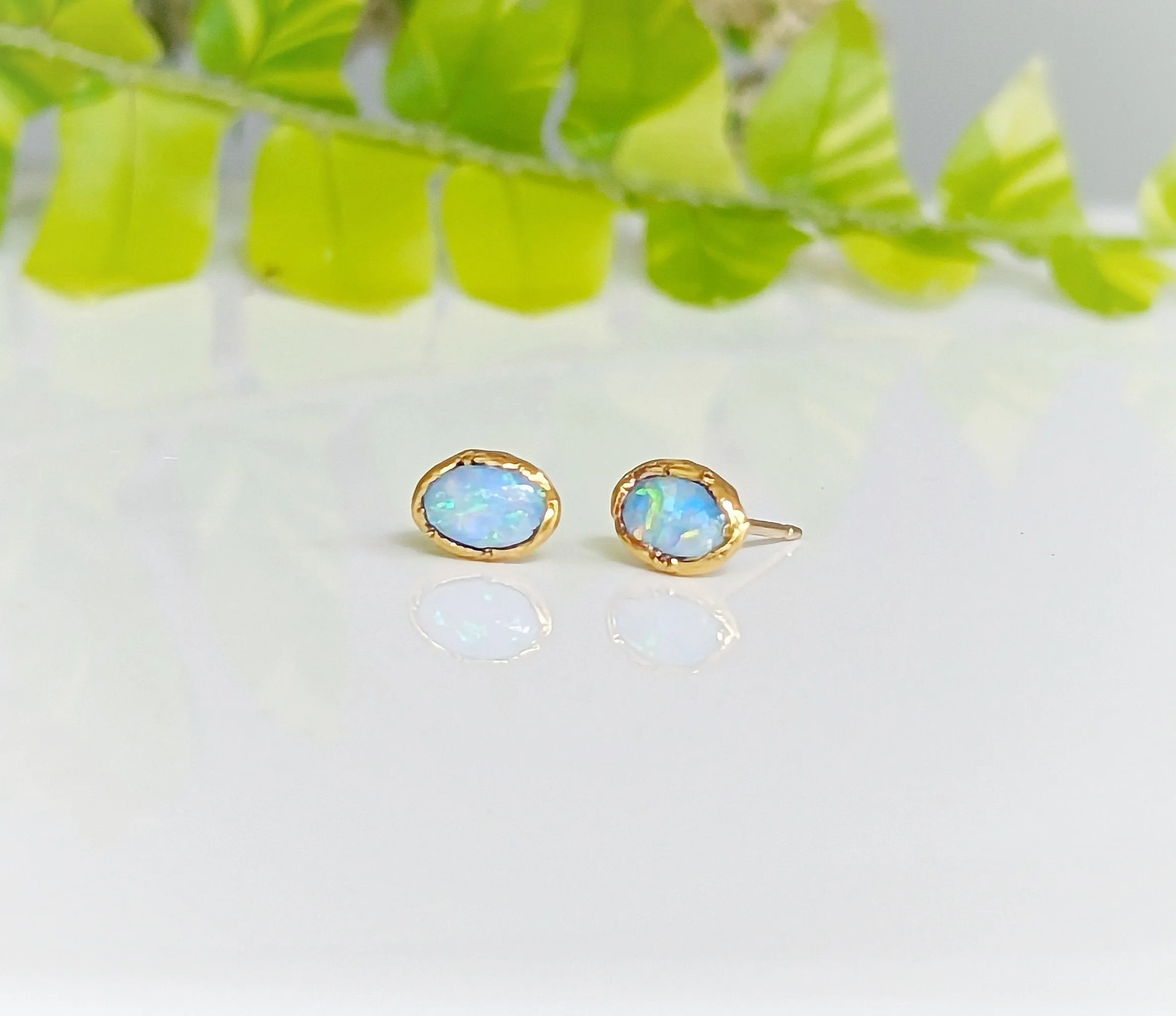 Light Blue Australian Opal stud earrings
