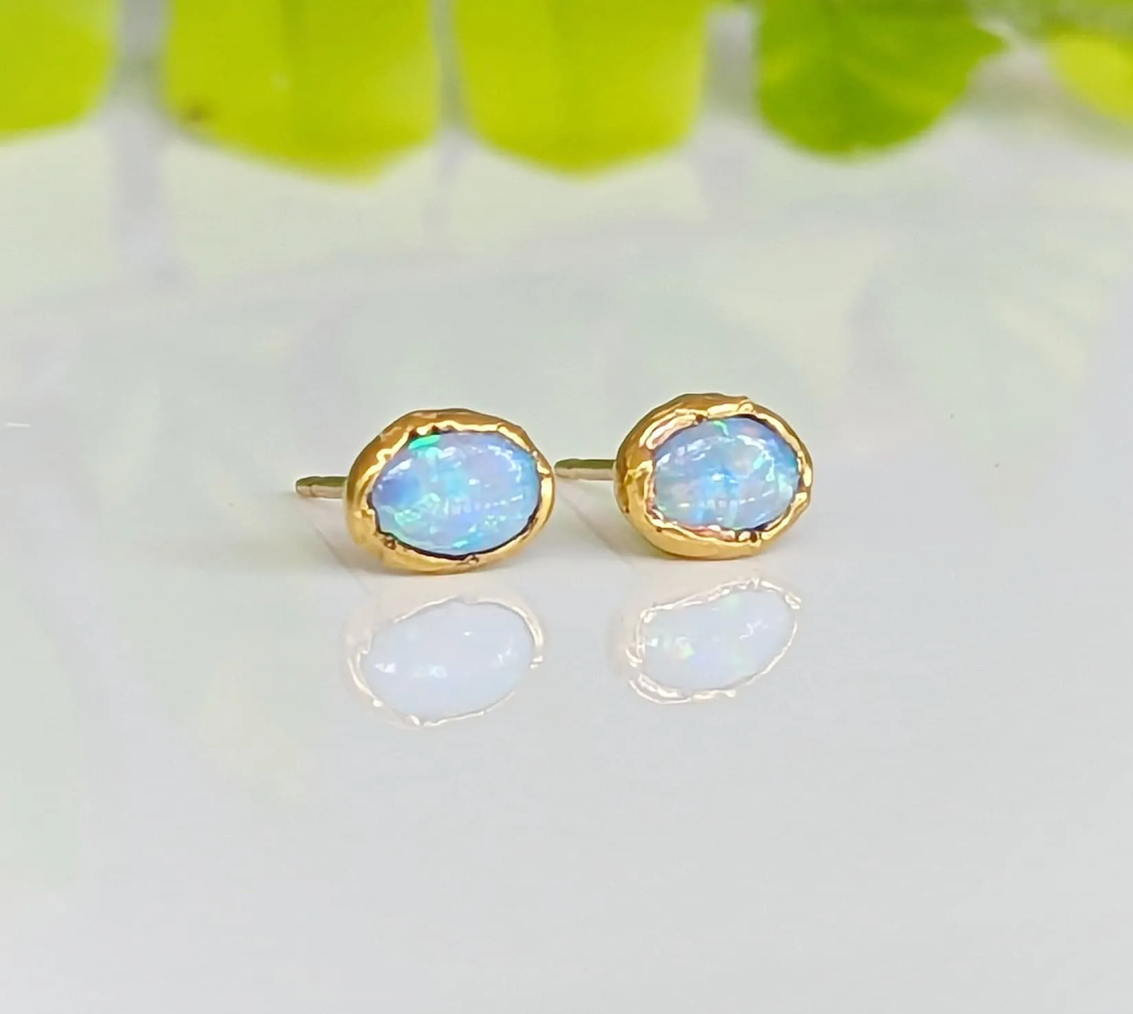Light Blue Australian Opal stud earrings