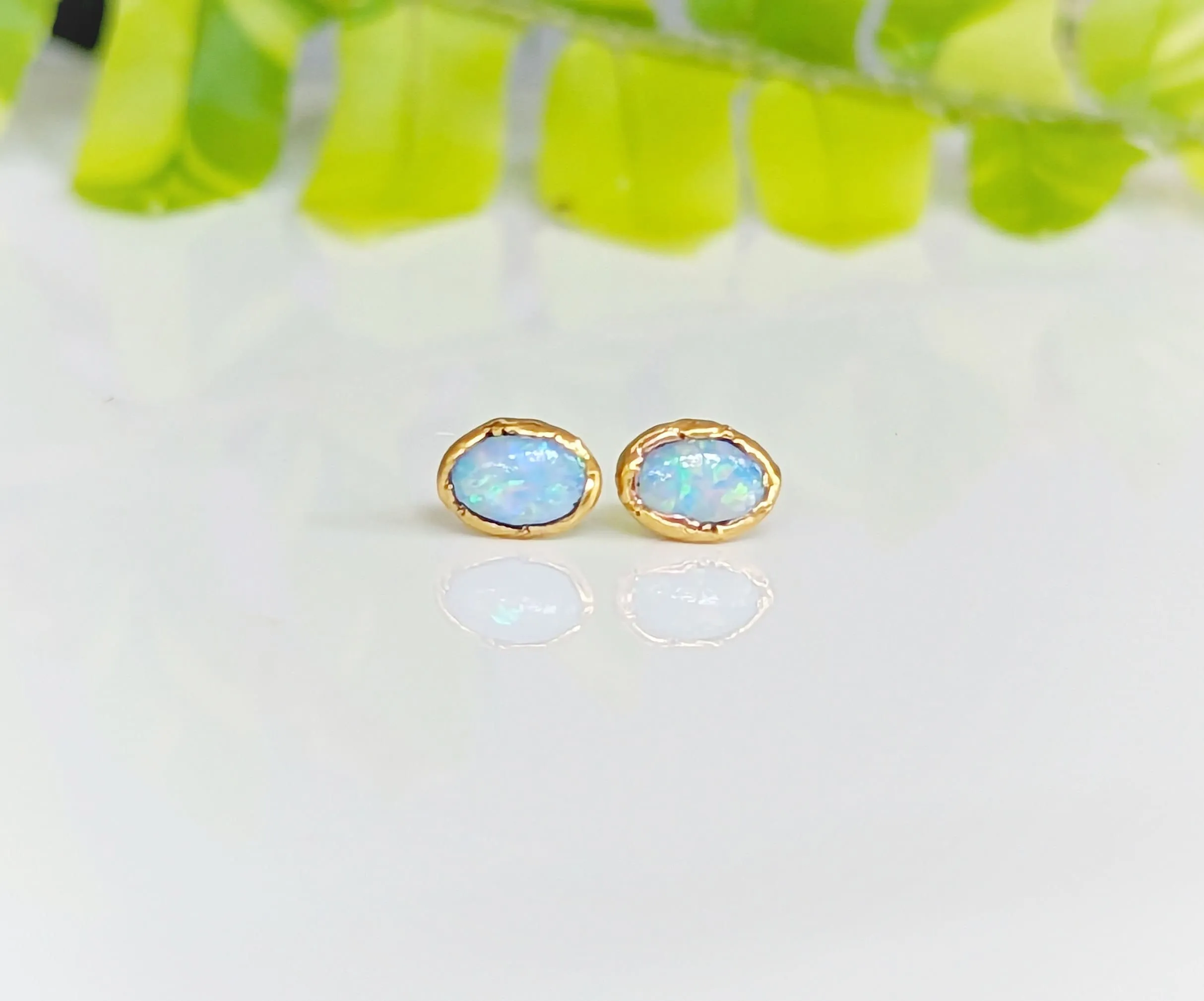Light Blue Australian Opal stud earrings