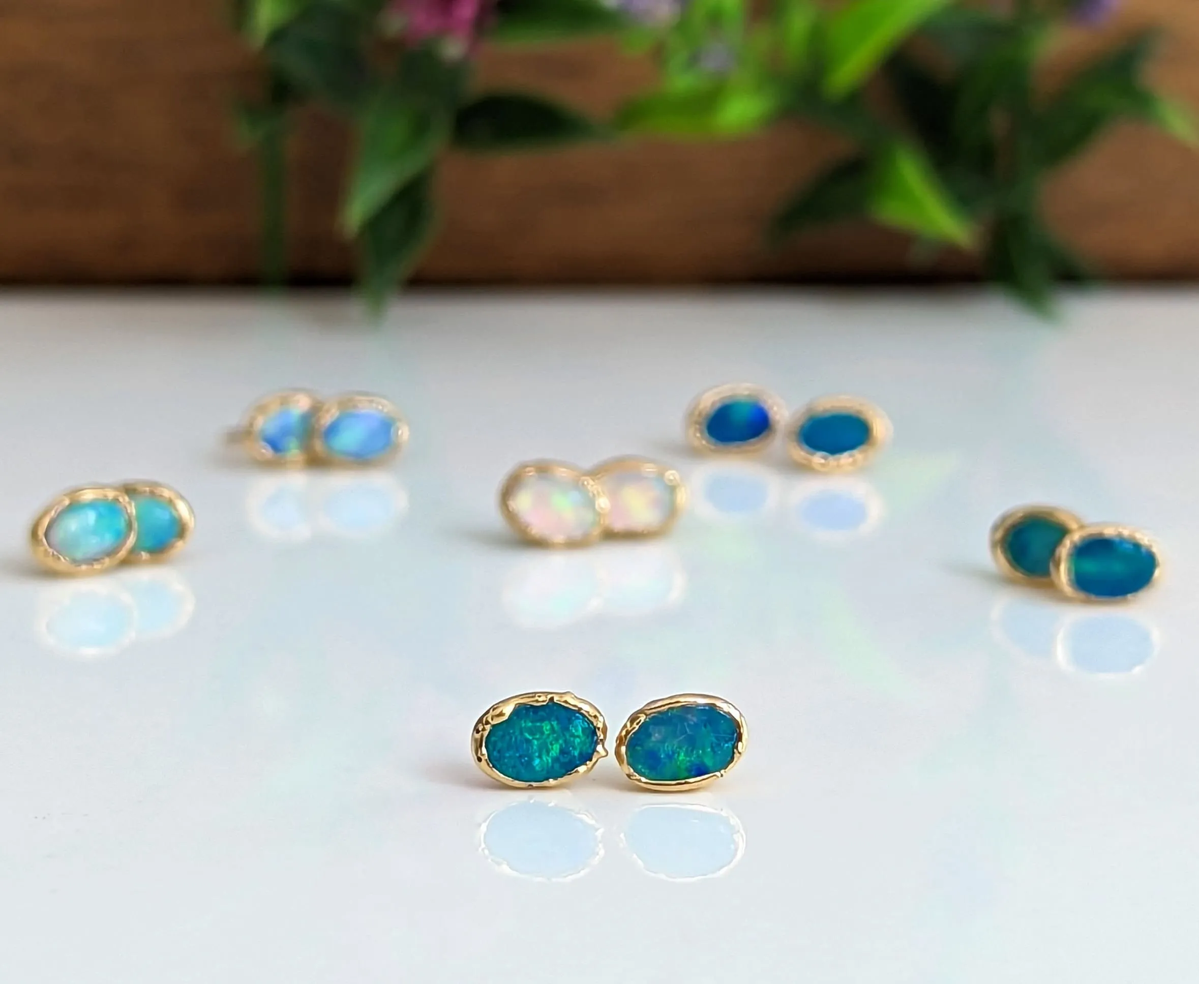 Light Blue Australian Opal stud earrings