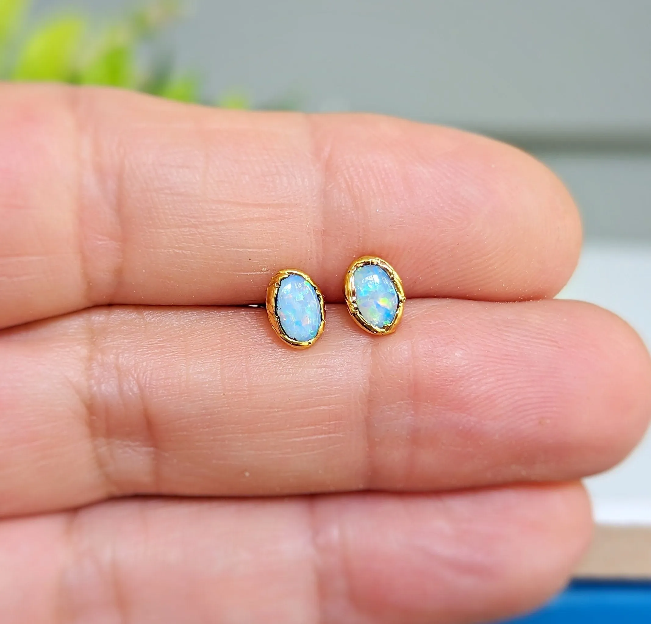 Light Blue Australian Opal stud earrings