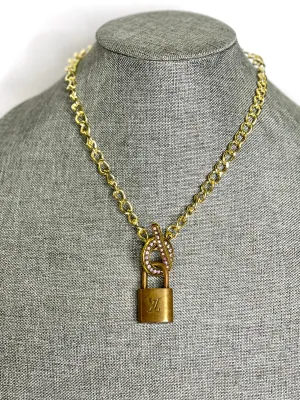 Lock & Chain necklace in gold toggle AB Rhinestone