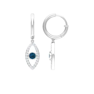 London Blue Topaz and Diamond Evil Eye Hoop Drop Earrings