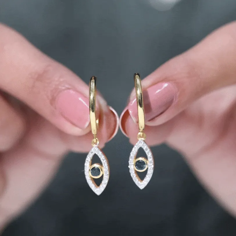 London Blue Topaz and Diamond Evil Eye Hoop Drop Earrings