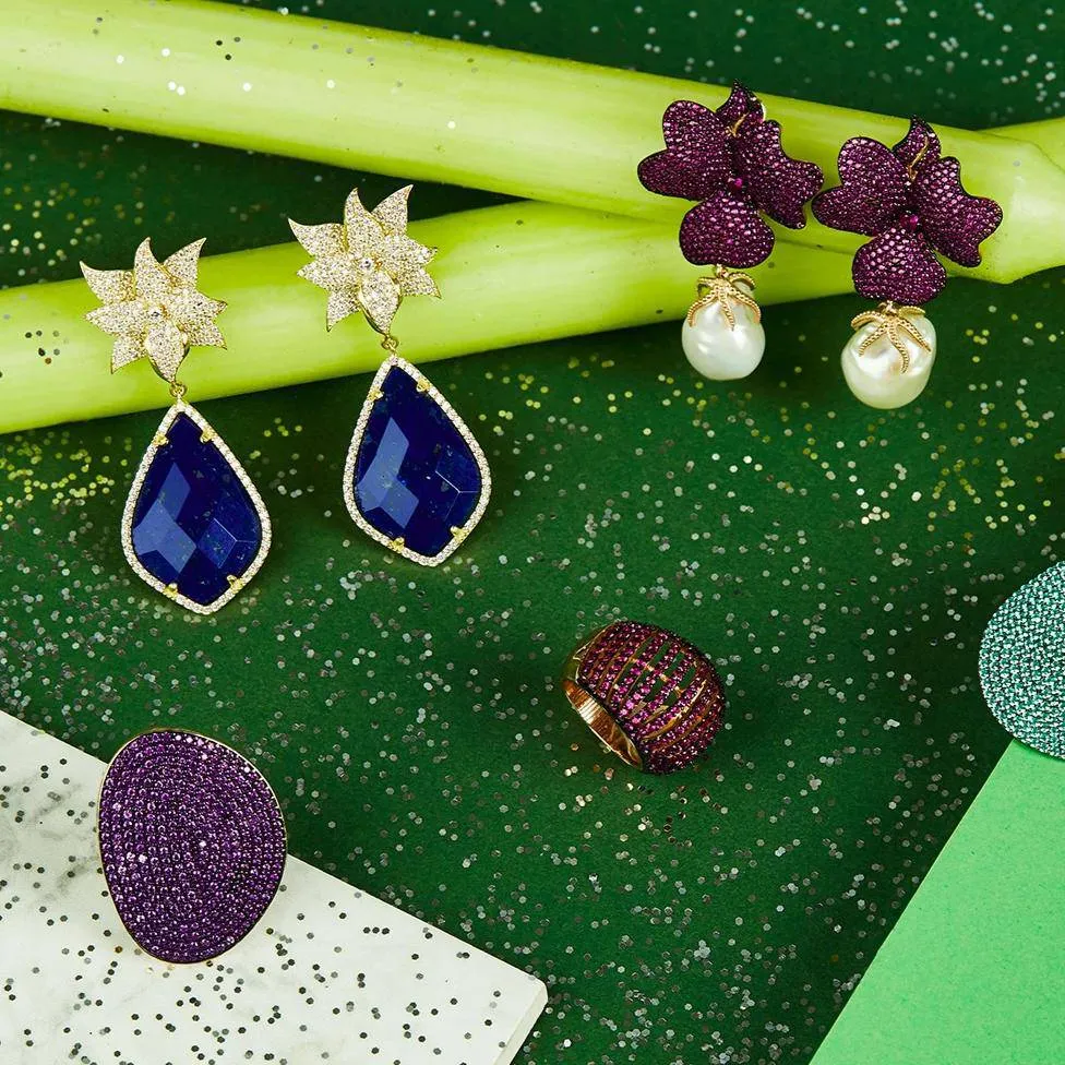 Lotus Flower Lapis Lazuli Teardrop Earrings Gold