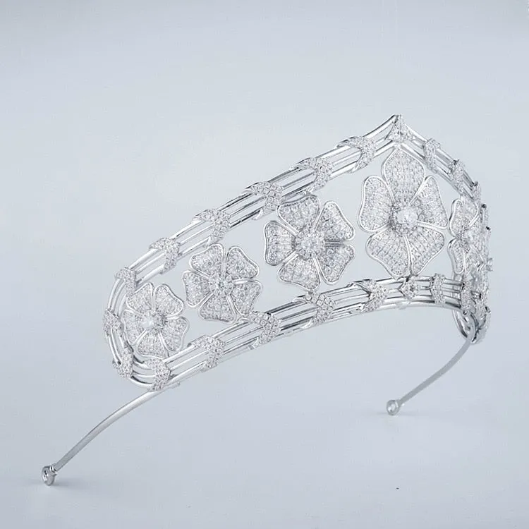 Luxury Flower Cubic Zirconia Tiara