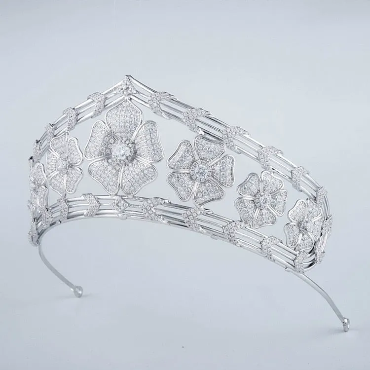 Luxury Flower Cubic Zirconia Tiara