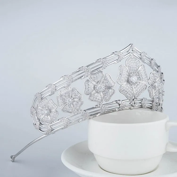 Luxury Flower Cubic Zirconia Tiara