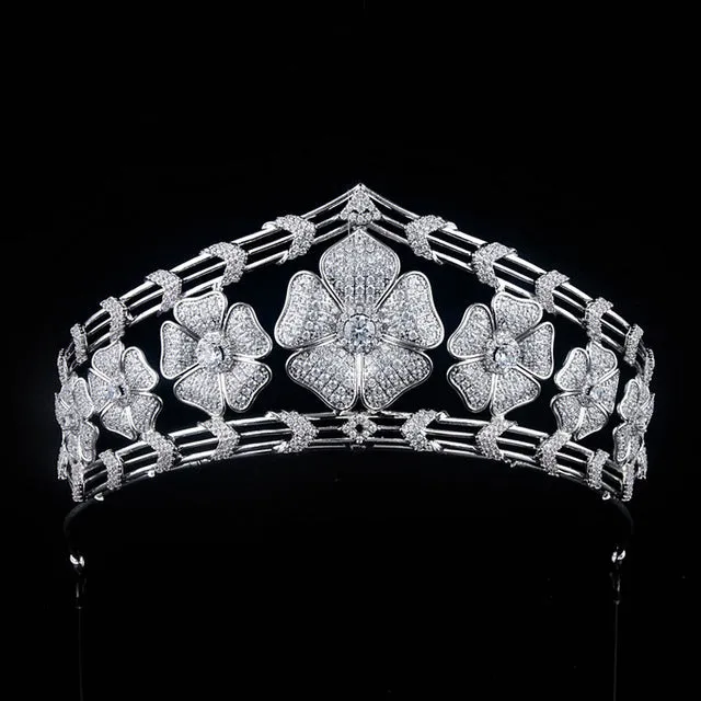 Luxury Flower Cubic Zirconia Tiara