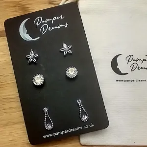 Luxury Hypoallergenic Sensitive Skin CZ Earring Set 3 Pairs Set 02 Silver
