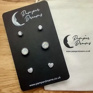 Luxury Hypoallergenic Sensitive Skin Earring Set 3 Pairs Set 14 Silver