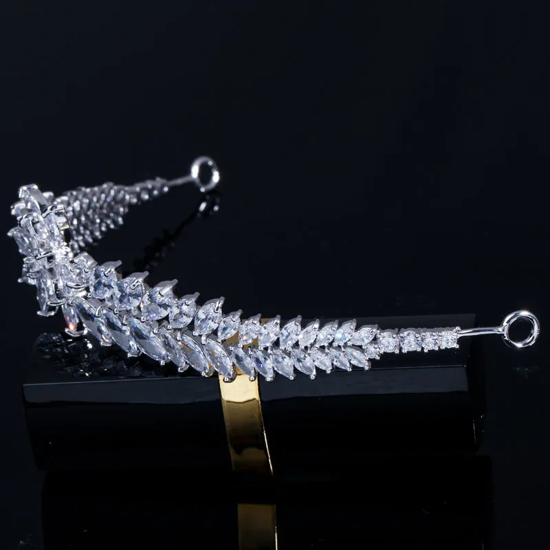 Luxury Marquise Cut Cubic Zirconia Leaf Flower Bridal Wedding Tiara Crown